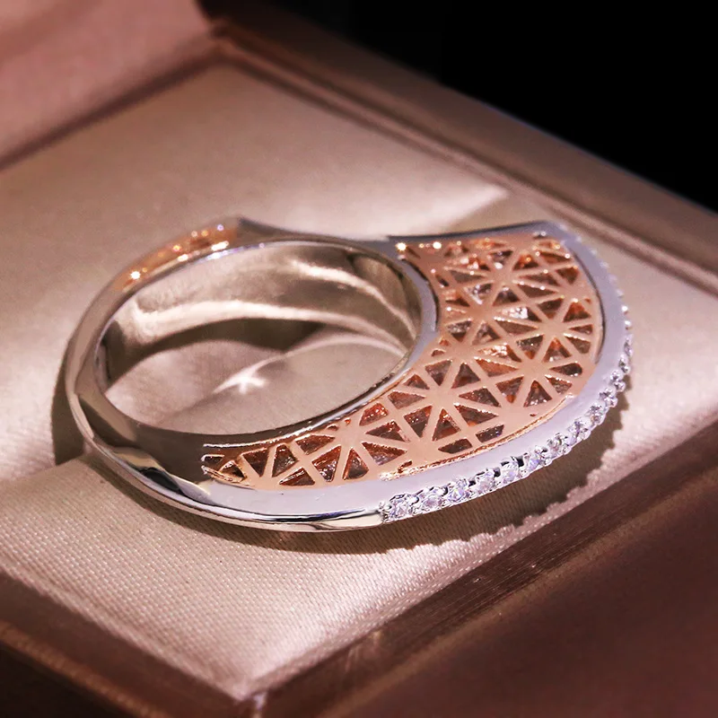 Women S925 Silver Color Zirconium Ring Fashion Rice Series Moon Shape Personality Jewelry Innovation Commemorative Gift