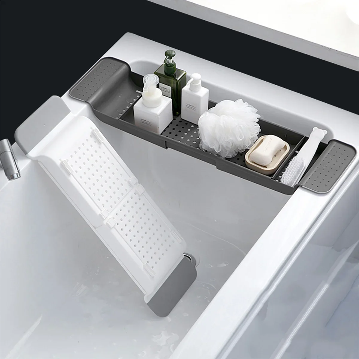 Bathtub Tray Expandable Drain Bathtub Shelf Multifunctional Storage Rack Detachable Adjustable Rack Plastic