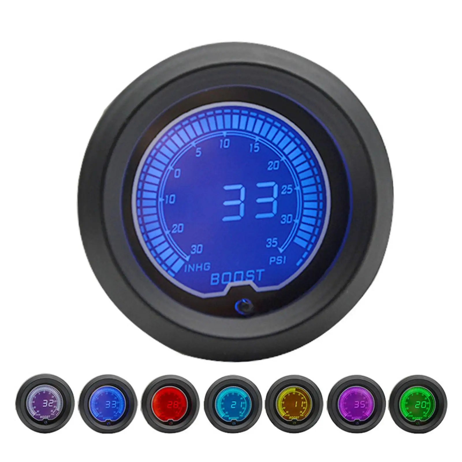 Boost Gauge LCD 7 Colour Display Sturdy Premium Universal Generic 2inch 52mm PSI