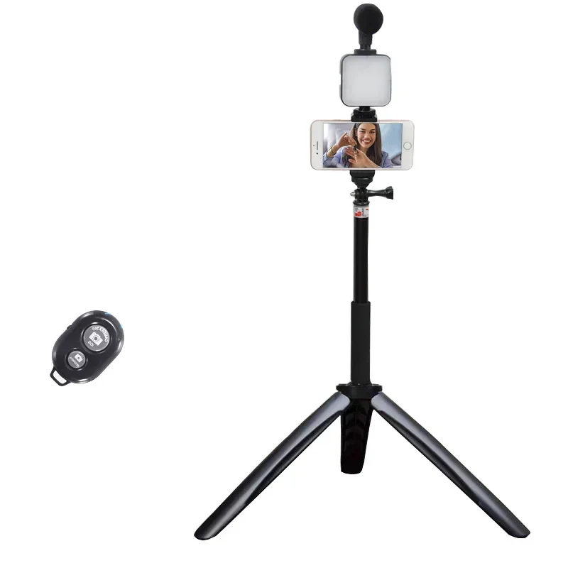 

Vlogging 4 in 1 Selfie Stick Smartphone Phone Lighting Hands Free Blog Youtube Fill Light Mobile Phone Holder Microphone Kit