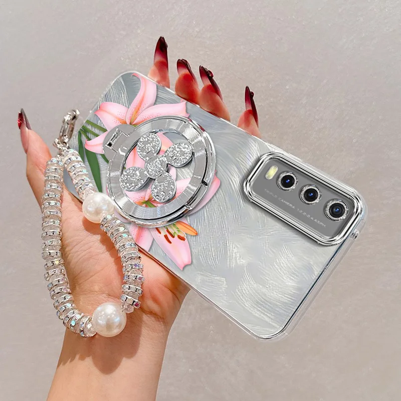 Floral Elegance 3-Piece Phone Accessory Set: Pink Flowers Case, Lanyard & Stand