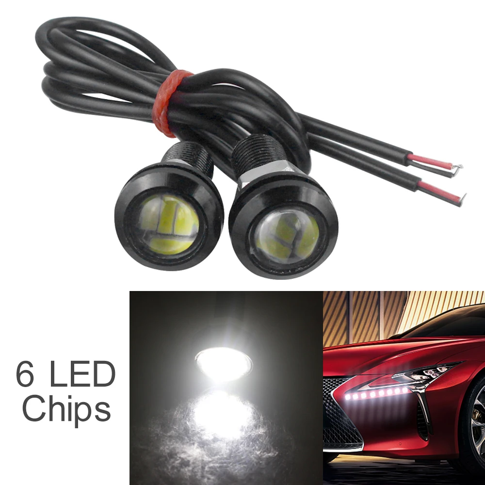 

2pcs 12V 18mm 15W 6 LED Eagle Eye Car Fog Light DRL Daytime Reversing Backup Parking Signal Light White 6500K 120LM for Car