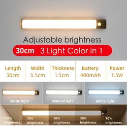 LED Motion Sensor Rechargeable Wireless Night Light for Bedroom and Kitchen Cabinet (Black 30cm)