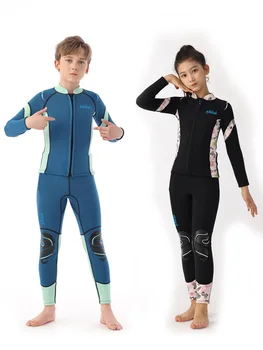 Kids Two-piece Wetsuits 3mm Neoprene Thermal Swimsuit for Boy Girl Youth Children Junior Long Sleeve Diving Suits Jacket+Pants 1