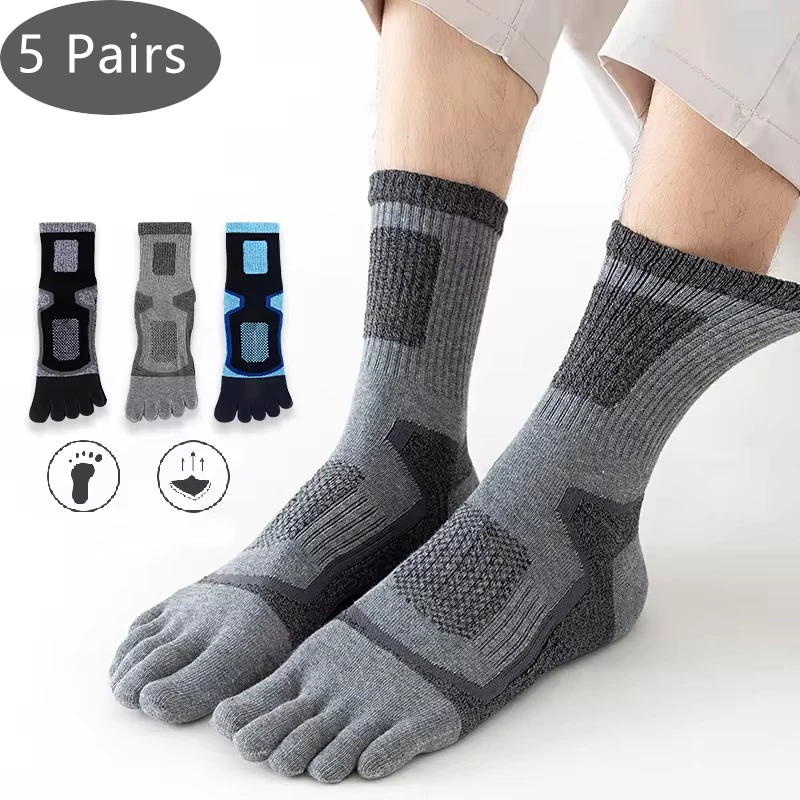 5 Pairs Men's Athletic Compression Toe Socks - Durable Mesh for Sports & Outdoor Activities