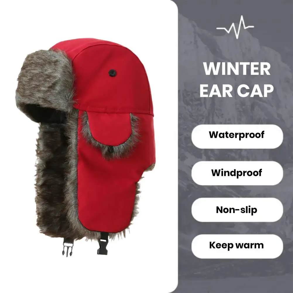 

Outdoor Cold Weather Hat Men's Winter Lei Feng Hat with Fluffy Faux Fur Lining Ear Flaps for Warmth Cold Protection Unisex Ski