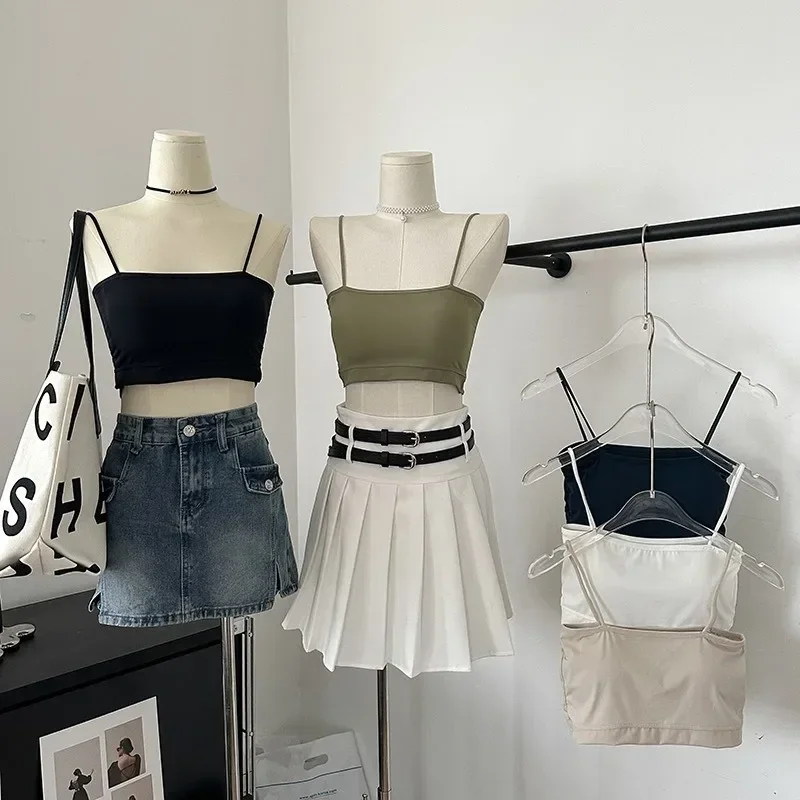 

Summer Ice Silk Beauty Back Top Top Girl Anti-slip Seamless Underwear Girl Fixed Cup Small Strap Bottom Top