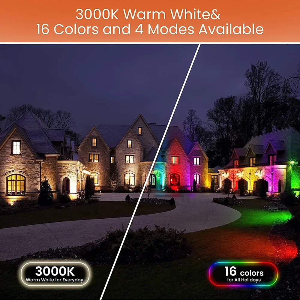 6W Outdoor 16 Color LED Garden Lawn Lights with Remote Control Landscape Lighting Flood Lamp Waterproof RGB+Warm White Spotlight 5