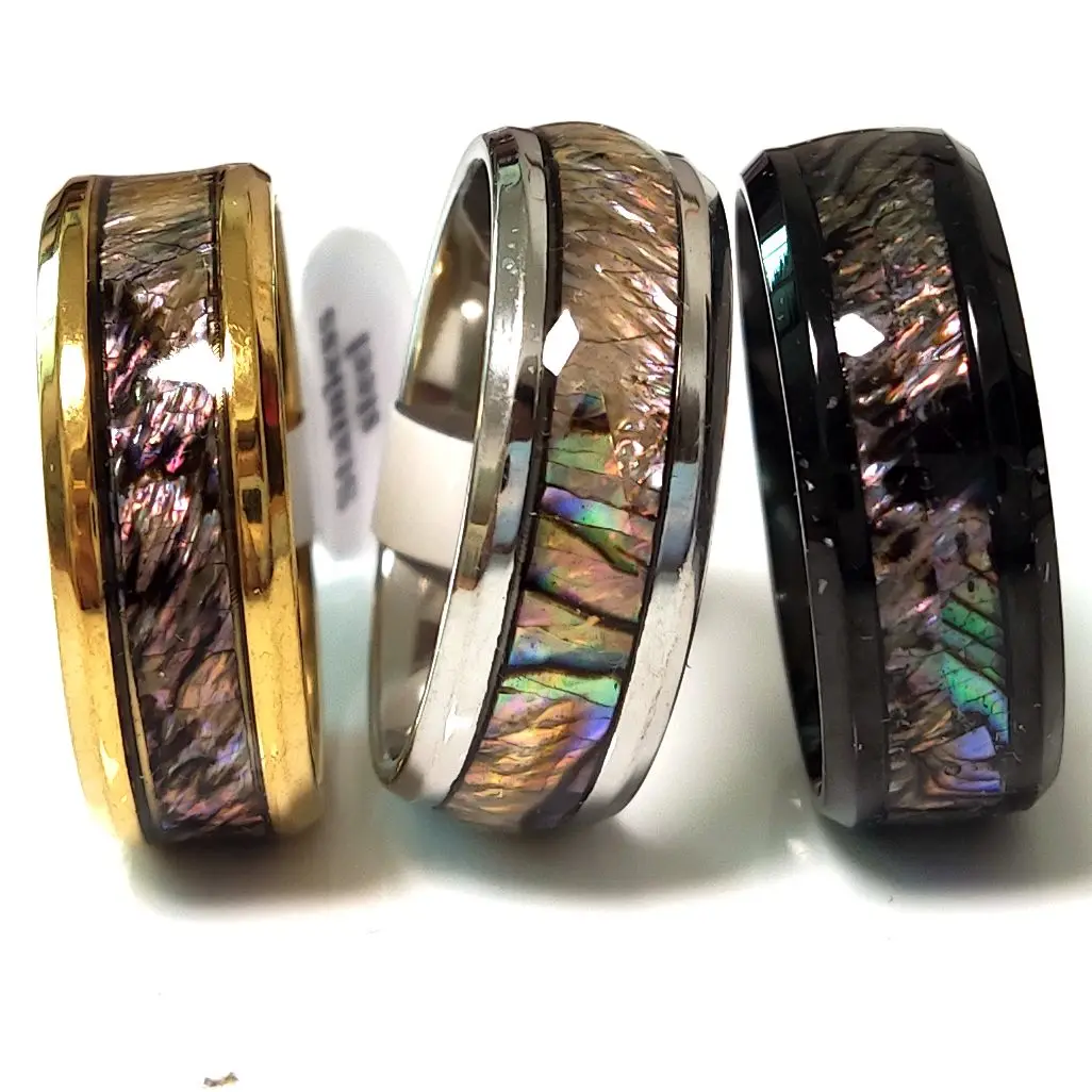 Wholesale 20Pcs/Lot Color Mix Retro Shell Filled Stainless Steel Rings Male Trendy Party Jewelry Lover Band 3
