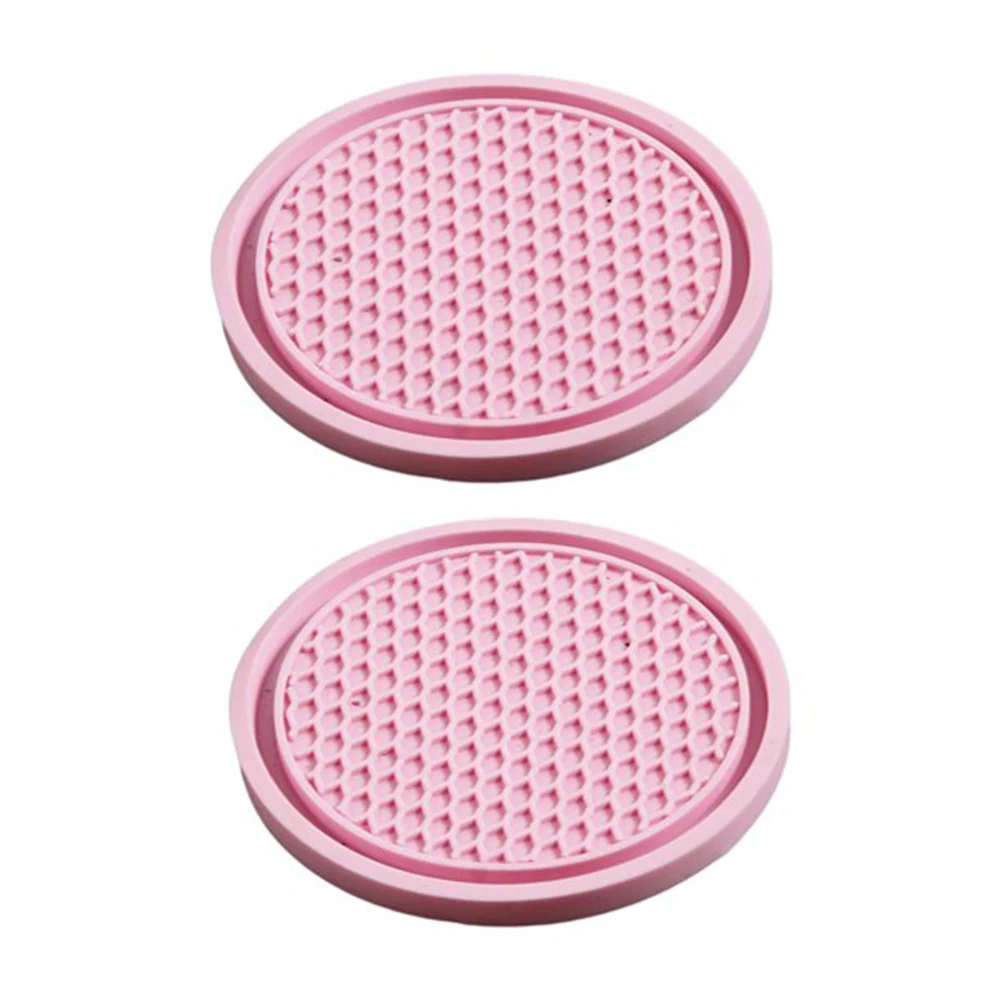 2Pcs Car Cup Coaster Texture Soft Glue Portable Anti-Slip Cup Holder Mat Auto Dust-proof Bottle Coasters Pink 7cm