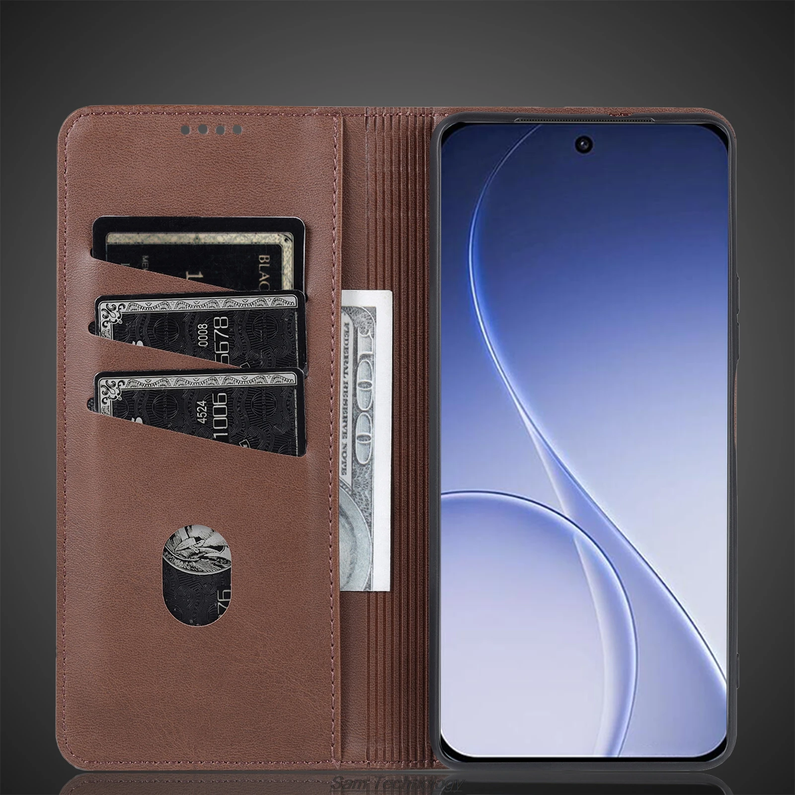 Premium Magnetic Leather Flip Cover - Protective Case