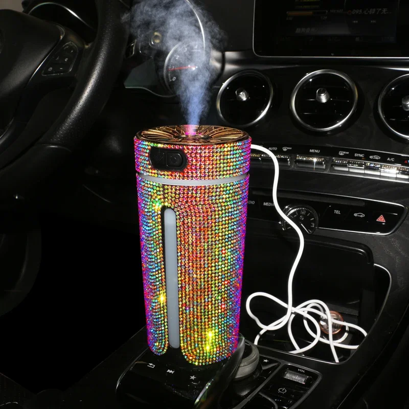 Rhinestone Diamond Car Diffuser Humidifier Auto Aromo Purifier Air Freshener with LED Light Car Aroma Aromatherapy Diffuser