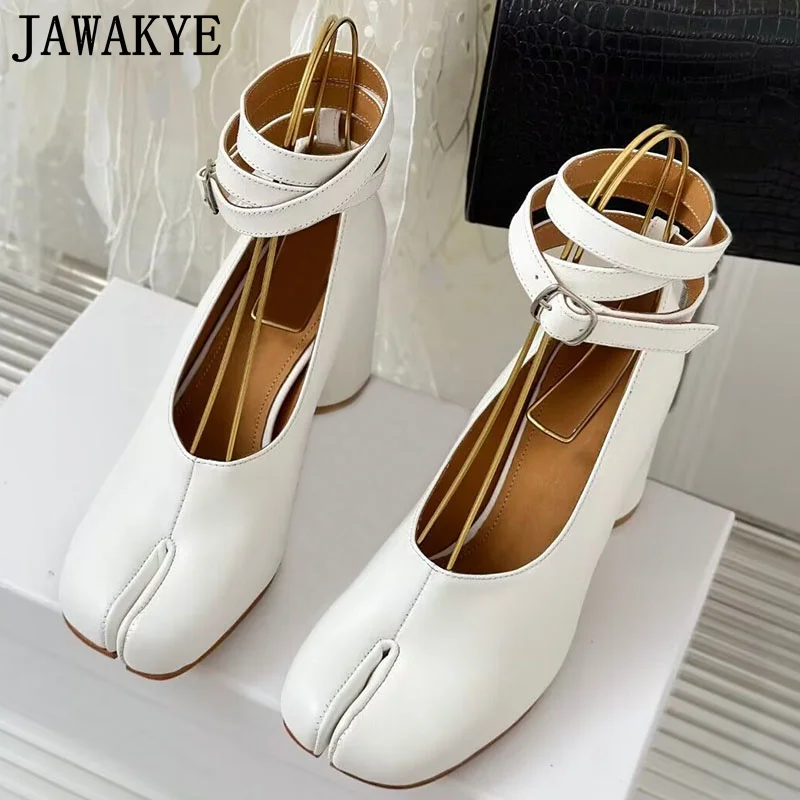 Red Genuine Leather Split Toe Tabi Shoes Ankle Strappy Mary Janes Women's  Vintage Fashion High Heels Brand Ladies Pumps - AliExpress