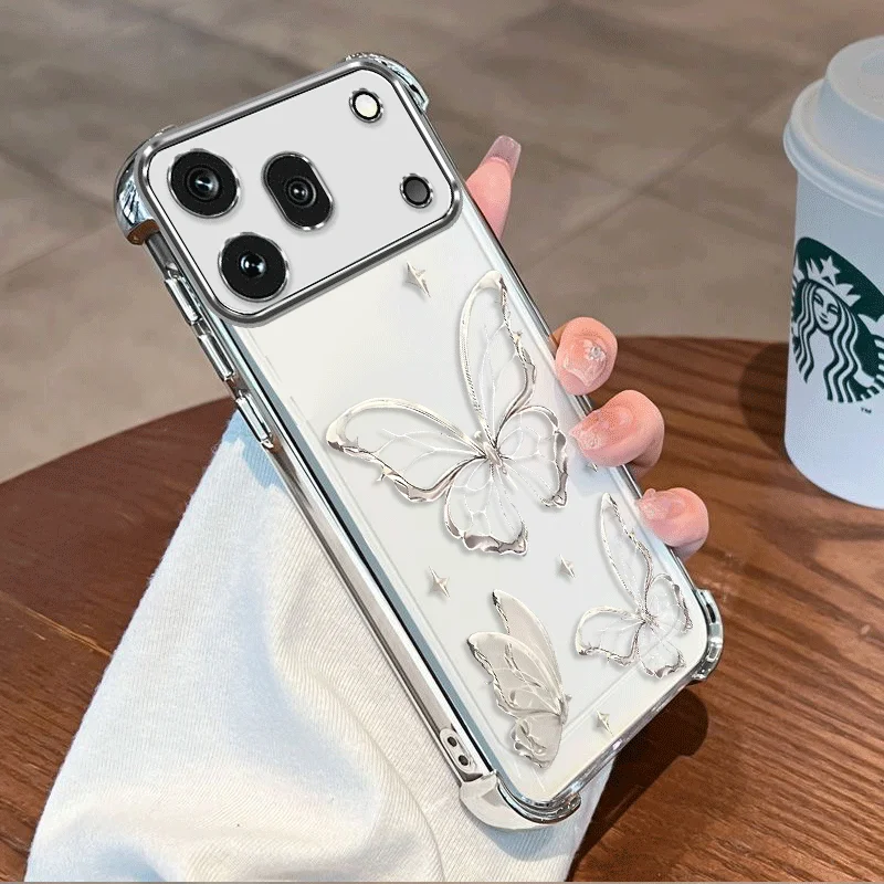 Butterfly Pattern Shockproof Protective Phone Cover with Plating Finish