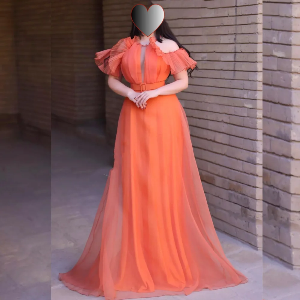 

Prom Dress Evening Saudi Arabia Organza Pleat Wedding Party A-line Scoop Neck Bespoke Occasion Gown Long Dresses