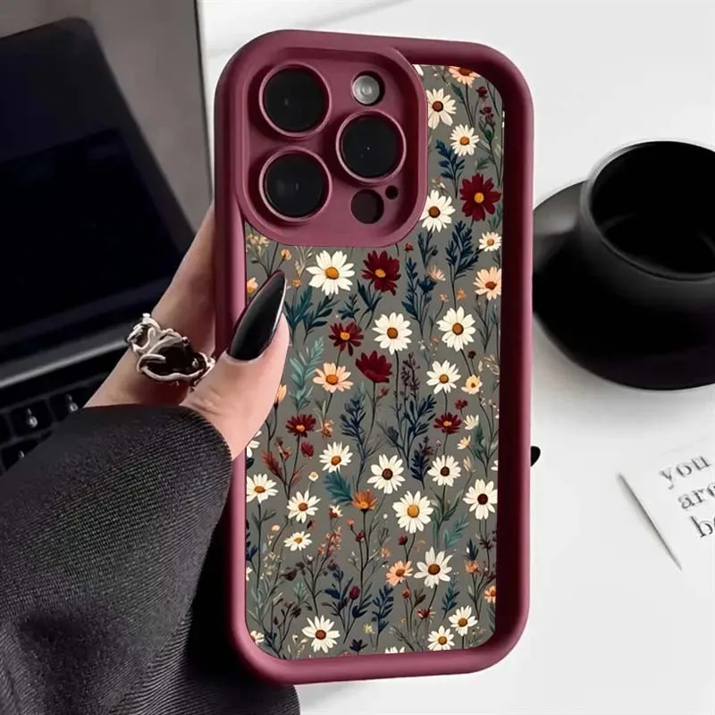 Retro Flower Lanyard Matte Soft TPU Phone Case