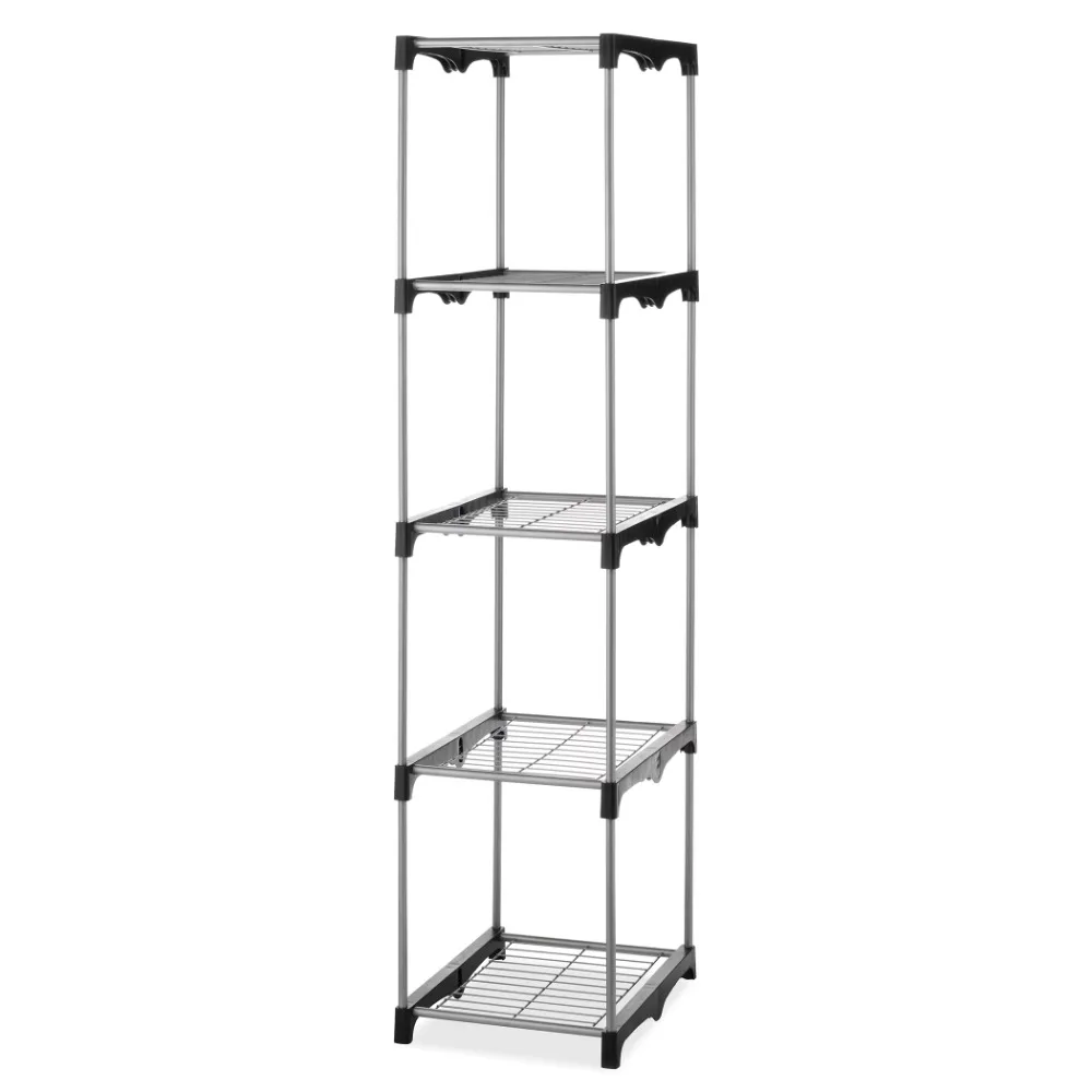 prateleira-tower-closet-system-metal-com-conectores-plasticos-prata-e-preto-5-camadas