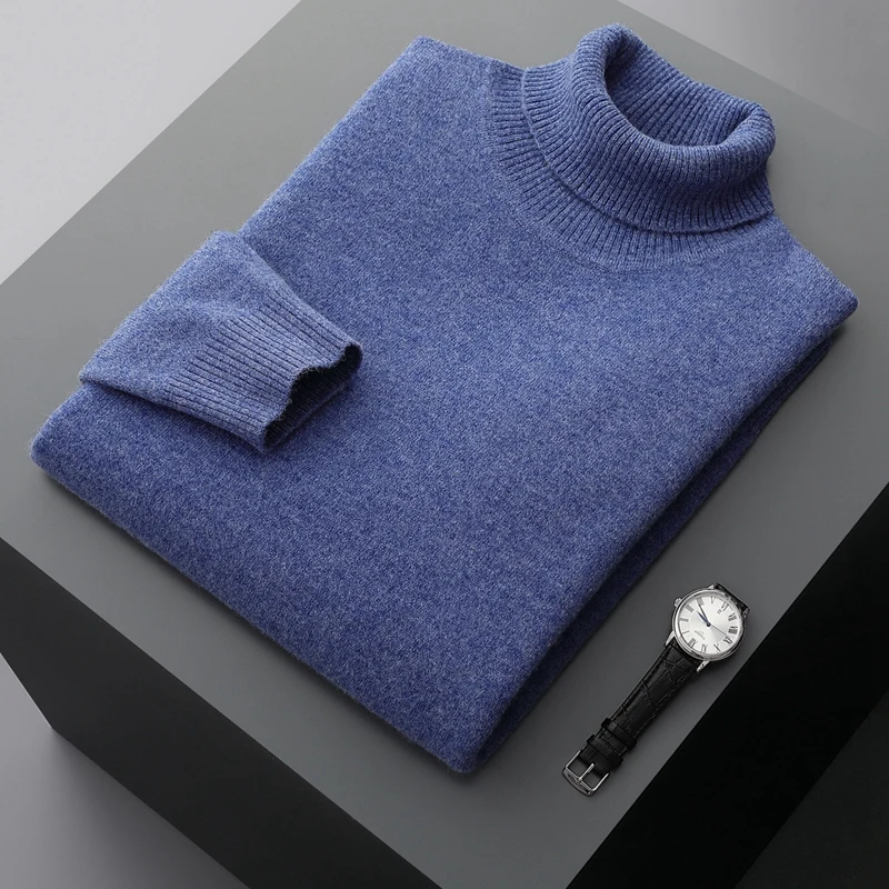 Fall/Winter 100% Wool Bottoming Shirt Men's Thickened Turtleneck Sweater Business Cashmere Knitting 2