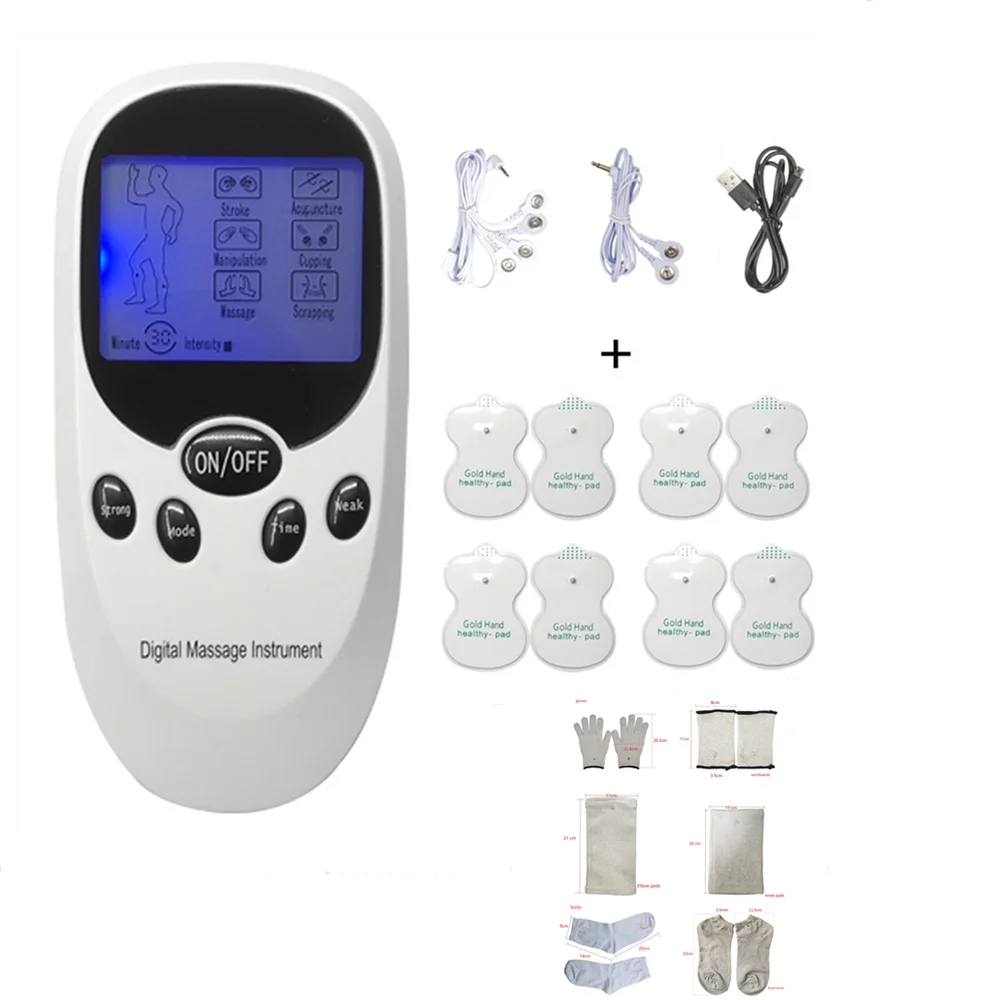 

Freeshipping White Dual Outputs Digital therapy Slimming tens/ems Massager Machine with Gloves/ Wristbands/ Kee pads/Socks Acc