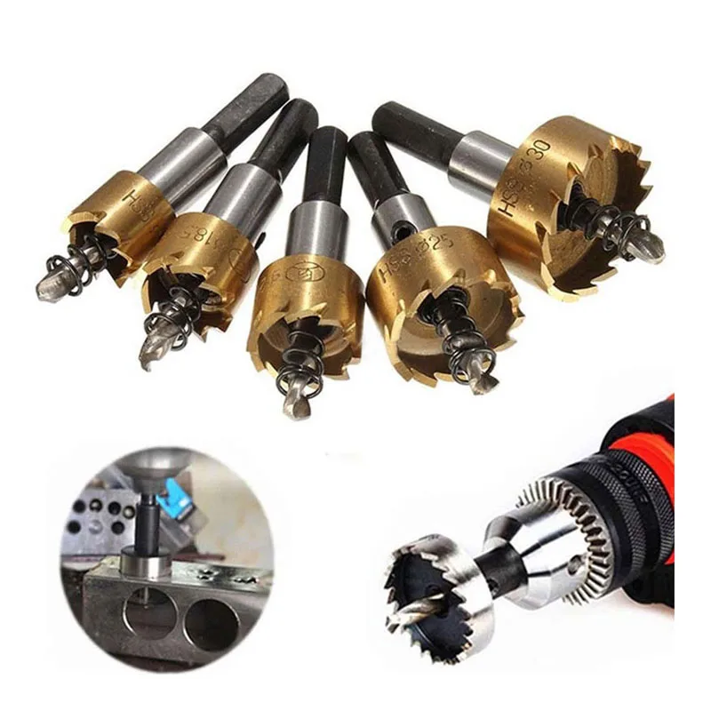 

5 Pcs16/18.5/20/25/30mm HSS Drill Bit Saw Set Carbide Tip Metal Wood Drilling Hole Cut Tool for Installing Locks