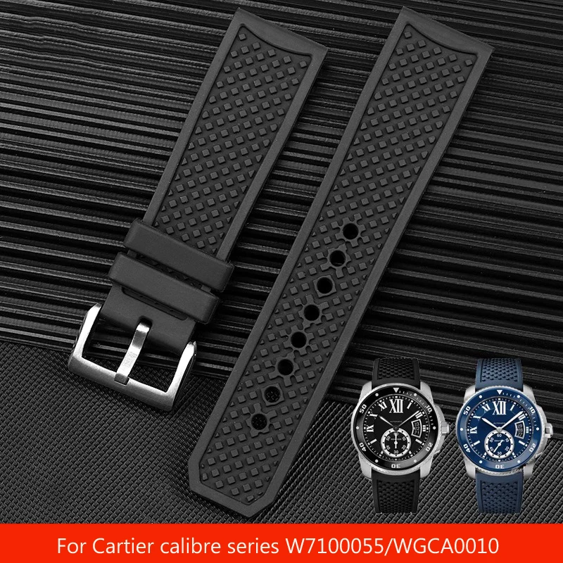 

High Quality FluoroRubber Silicone Watch band Waterproof Replace For Cartier Strap CALIBRE W7100055/WGCA0010 WSCA0006 Bracelet