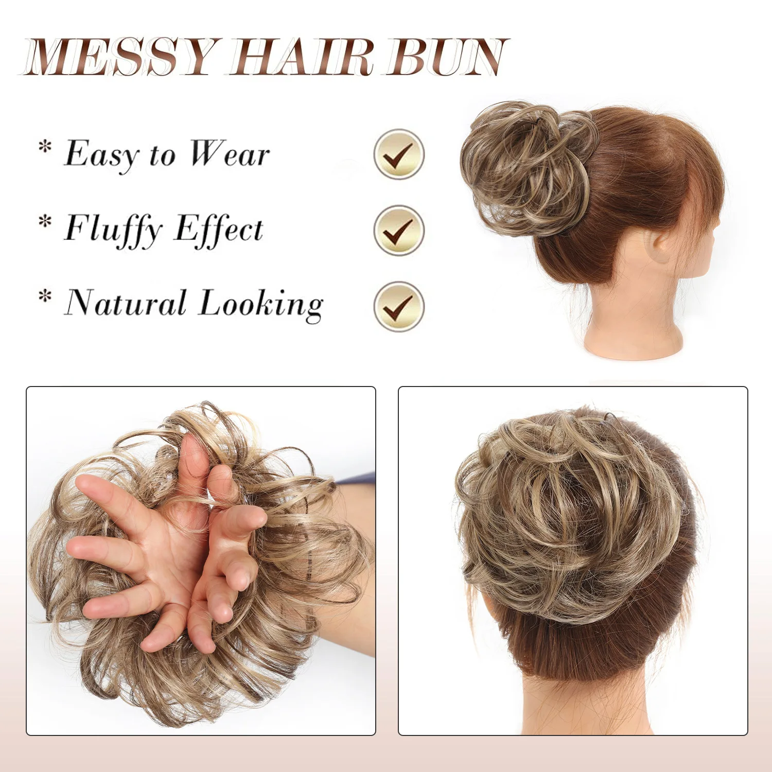 Synthetic wigs, donuts, curly wigs, hair bags, pans, hair balls, head wig curls, simple to wear for daily travel