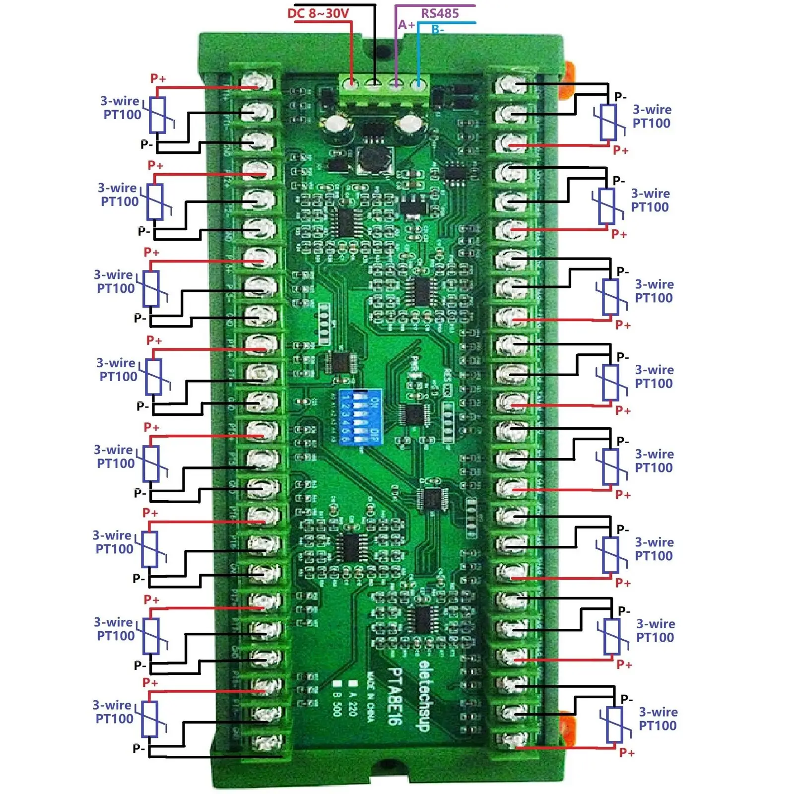 Modbus RS485 PLC DIN 장착 아날로그 입력 PT100 RTD 온도 센서 수집기