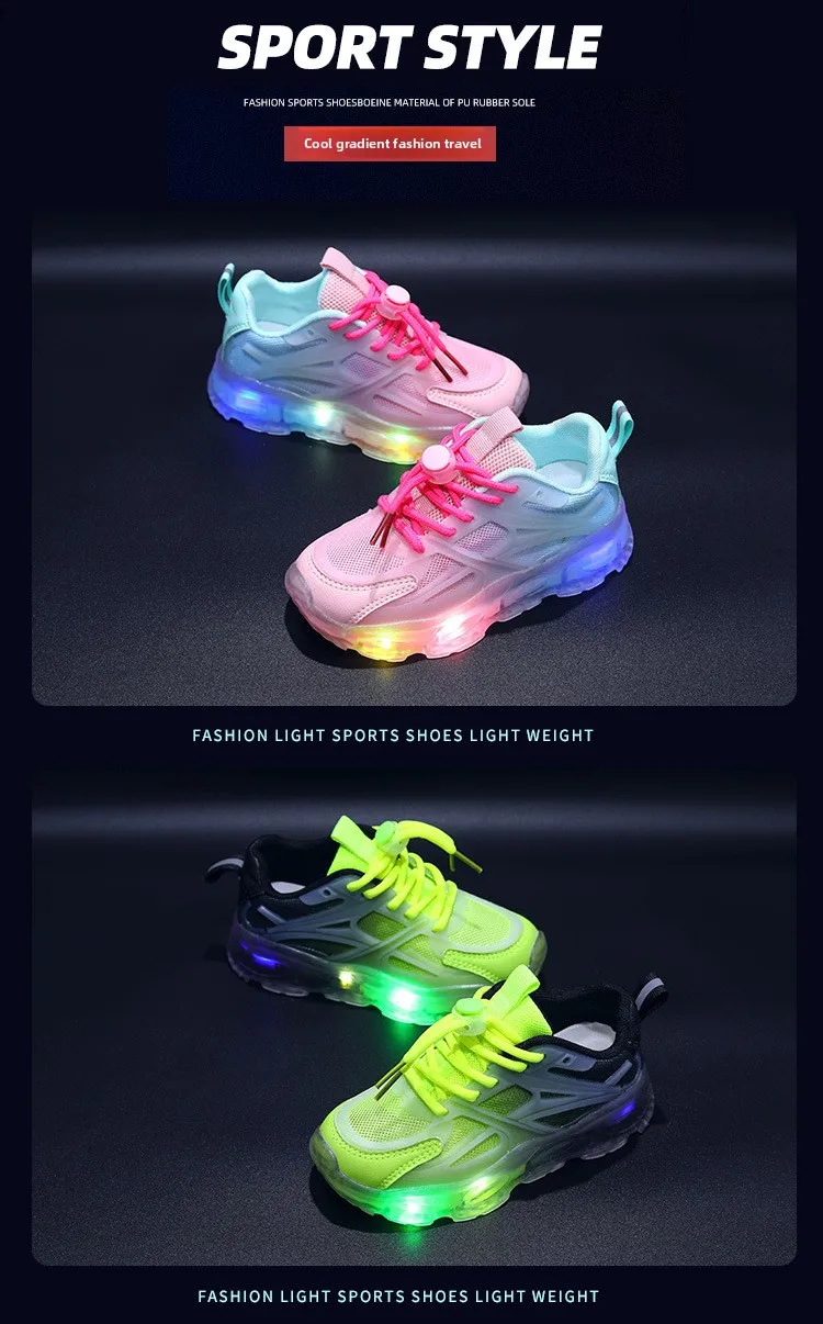 Kinder-Sport-LED-Schuhe 2026 Sommer Neue Zweifarbige Mesh-Schuhe Atmungsaktive Leichte Mesh-Kinderschuhe – Detail 3