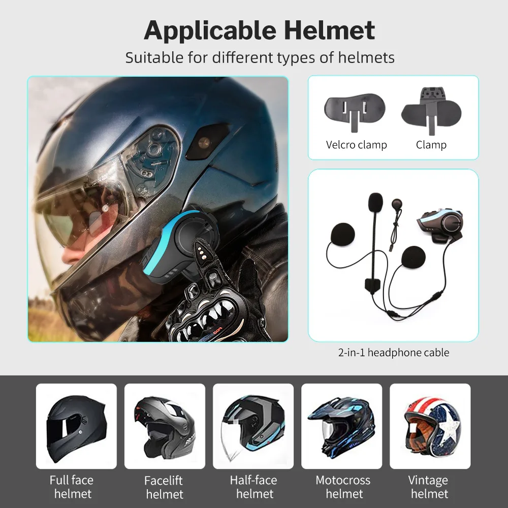 Deelife 오토바이 인터콤 헬멧 헤드셋, 블루투스 FM 라디오, 방수 핸즈프리 오토바이 무선 헤드셋 