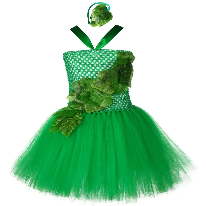 Green Poisoned Ivy Costumes for Kids Fancy Pamela Lillian Isley Superhero Tutu Dress Girls Carnival Halloween Dress Up Clothes