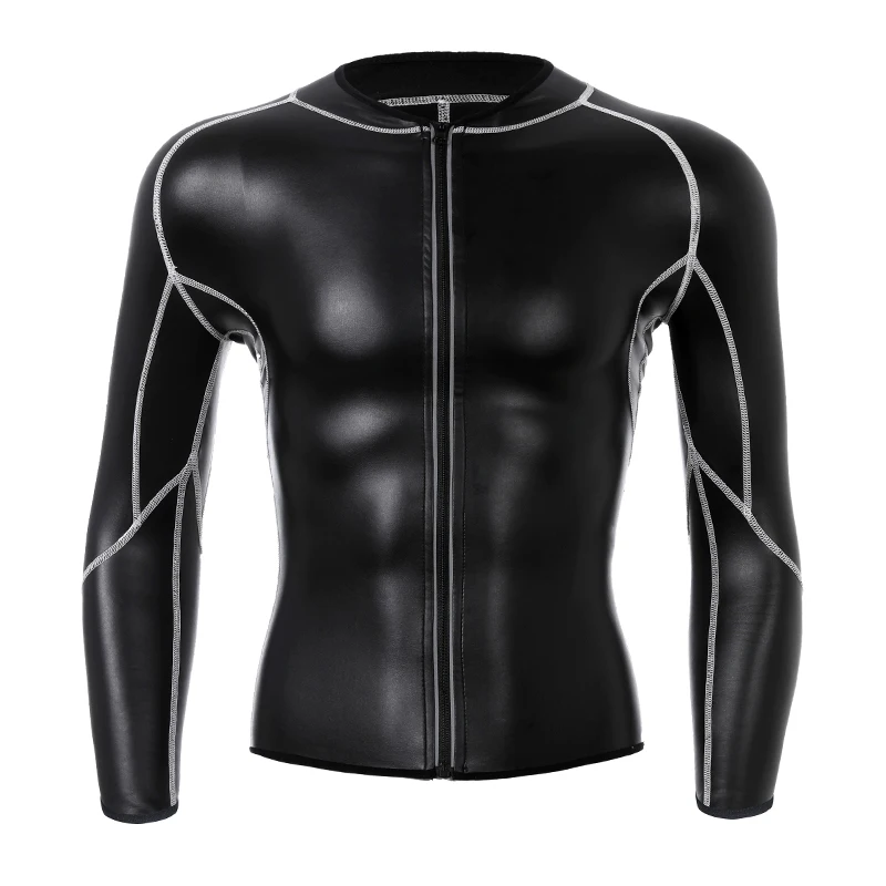 Mens Stand collar T-Shirt Faux Leather Long Sleeve Tops Slimming Shirt Body Shapers Waist Trainer White Splicing Leather Jackets