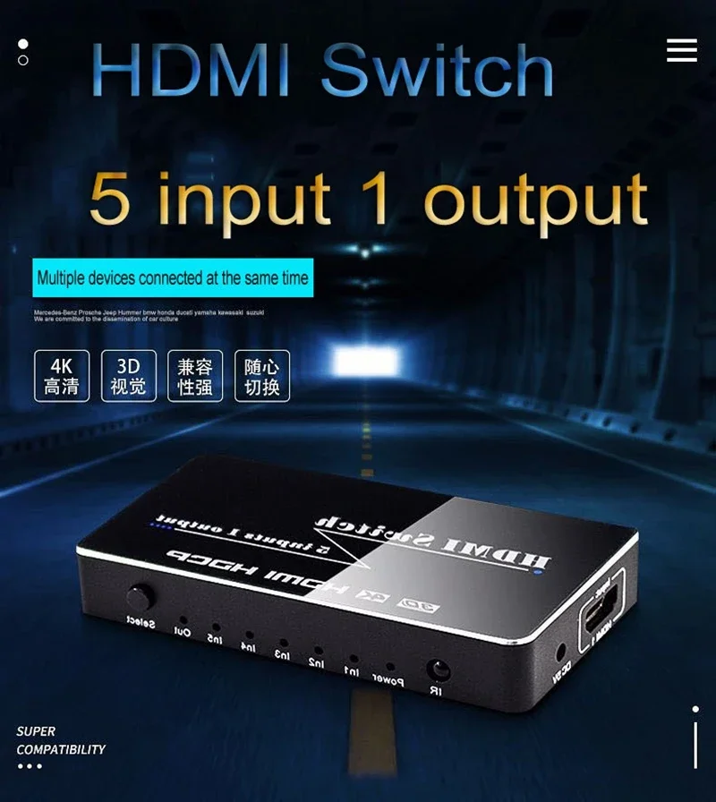 1080P 3D 4K Hdmi Switch 5 Input Multi In 1 Out 5X1 Convertitore Video Per Xbox Ps3 Ps4 Dvd Laptop Pc A Tv Display Monitor Hdtv