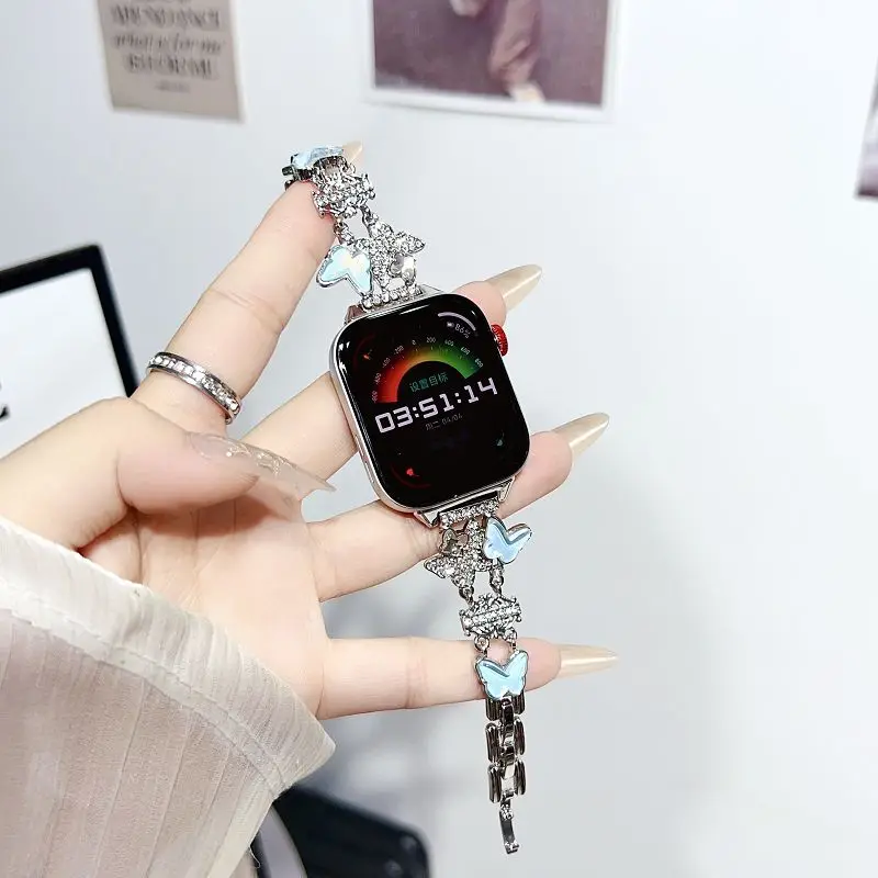 Elegant Bling Butterfly Charm Metal Bracelet Strap