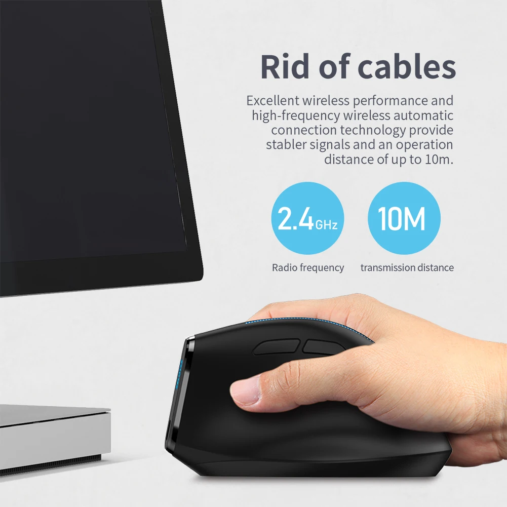 Ergonomic Vertical Wireless Mouse with 6 Buttons and 2400 DPI