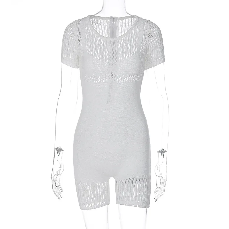 BKLD 2023 Summer Women Clothing New Zipper Sexy Hollow Out Tight Lifting Hip Knitted One Pieces Shorts Rompers For Women