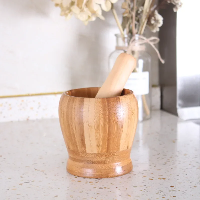 Natural Bamboo Garlic Pestle Kitchen Manual Garlic Puree Grinder Household Spice Mixing And Grinding Tool Pestle Jar Wholesale