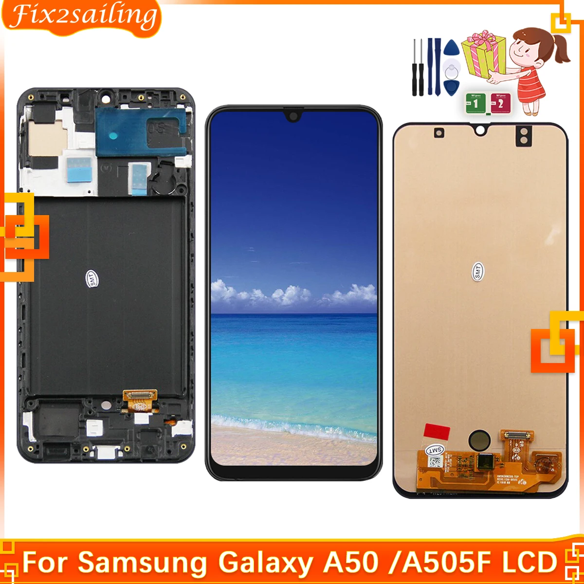 Écran OLED Complet Samsung Galaxy A50 (A505F) - Noir, Reconditionné