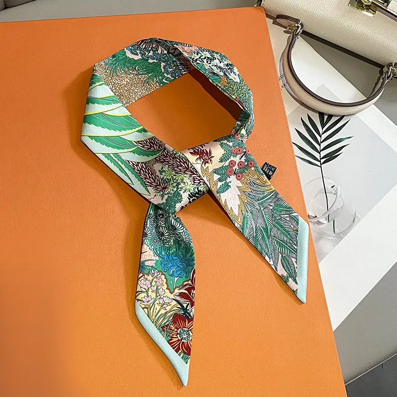 Retro Zebra Floral Print Skinny Silk Ribbon Scarfs Women Hairband Soft Satin Neckerchief Female Bag Ribbons Foulard Neck Ties 1