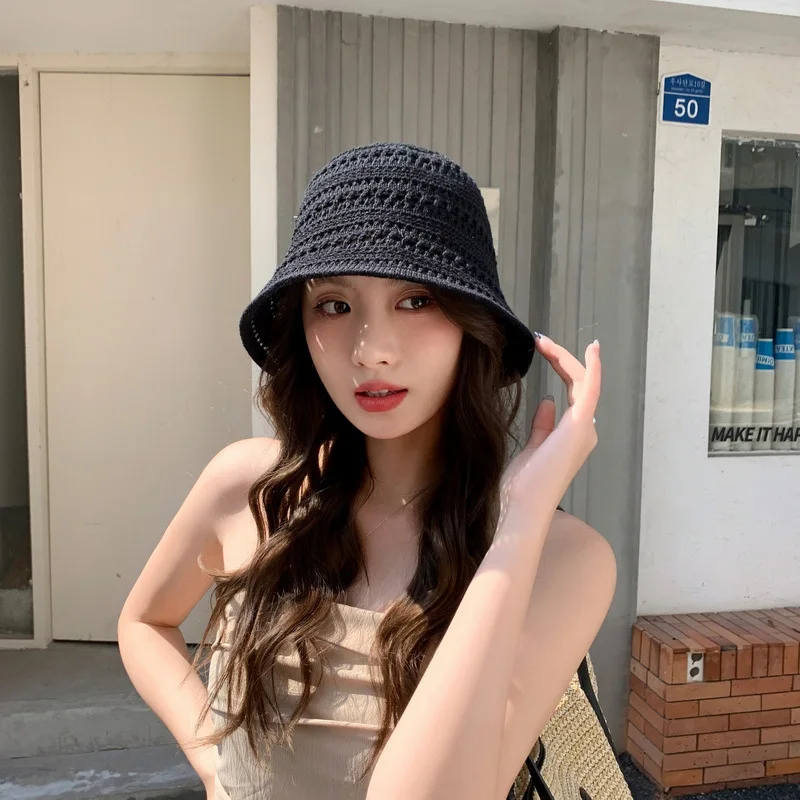 Women Bucket Hat Hollow Knitted Sun Protection Sunshade For Women's Leisure