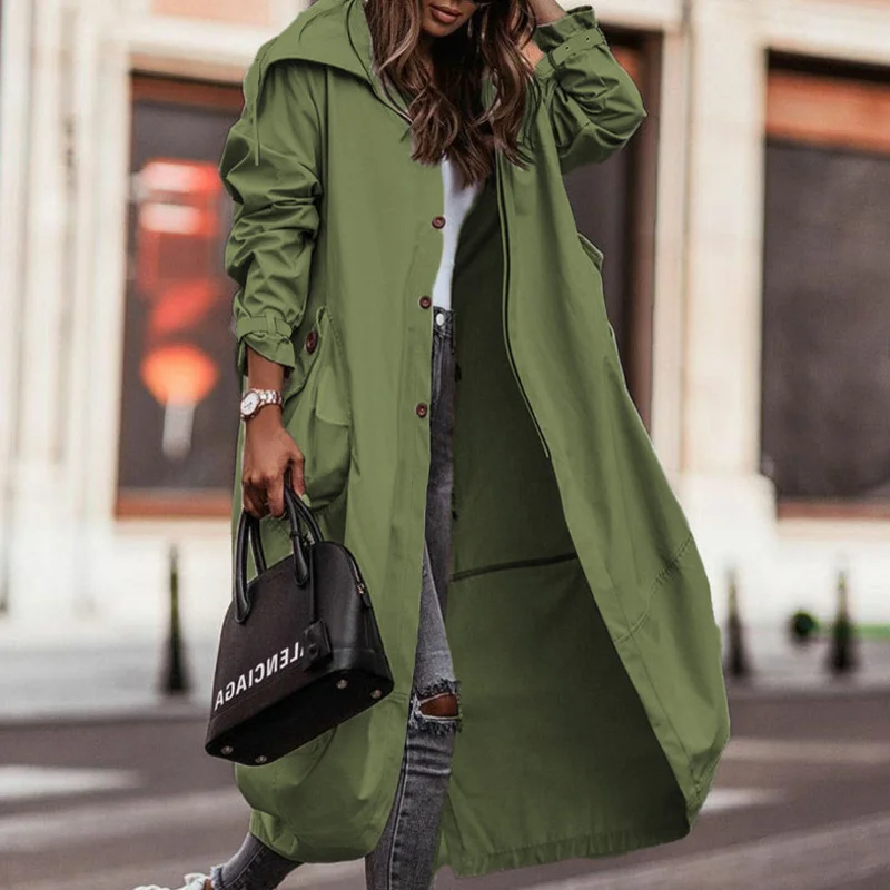 

MUXI Autumn/winter New Elegance, Unique Personality, Casual Big Flip Collar Windbreaker, Women's Mid Length Windproof Coat