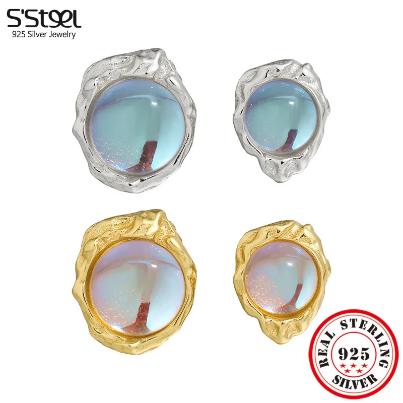 

S'STEEL Genuine 925 Silver Irregular Moonlight Studs Earrings Gifts For Women Punk Designer Personalized Earing Wedding Jewelry
