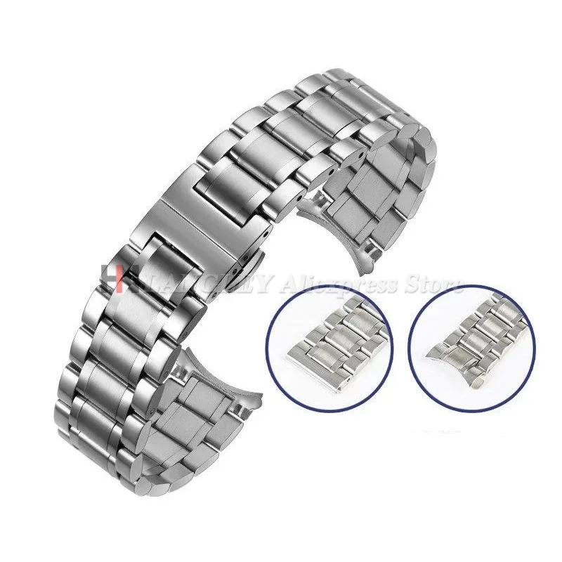 Elegant Curved End Stainless Steel Watch Strap with Butterfly Buckle