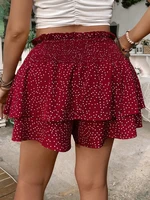 Plus Size 2025 Summer New Polka Dot Print Double Layer Skirt, Elasticized Waistband, Ruffled Hemline - Image 2