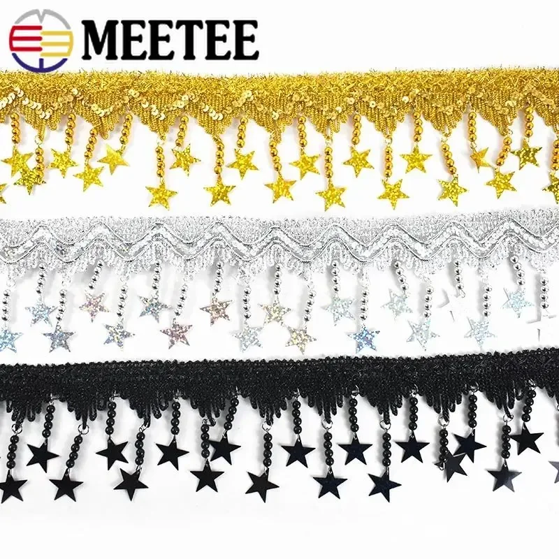 Meetee 폴리에스터 레이저 스팽글 레이스 트림 비즈 태슬, DIY 바느질 무대 공연 의상 장식 재료, 1 m, 2m, 85mm