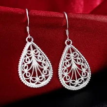 

Unique 925 silver plated hollow heart flower pendant earrings charm women's jewelry fashion wedding engagement party gifts