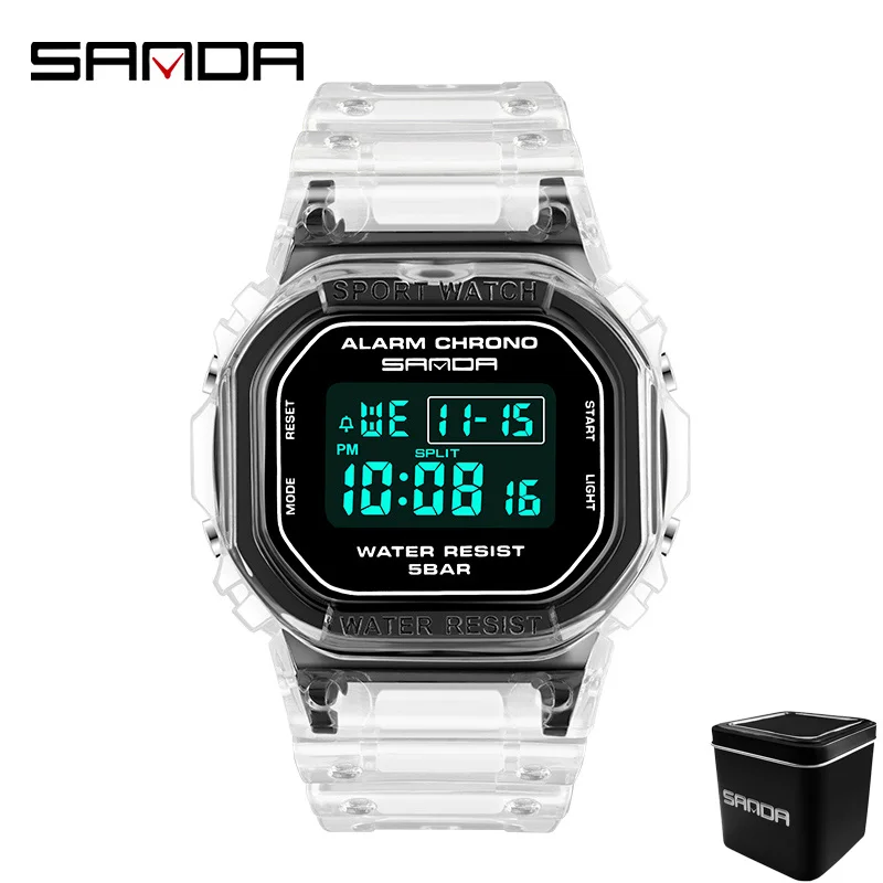 Sanda-2009relogio eletrnico quadrado 파라 estudante, 불침투성, luminoso, crativo, esports, prepresent