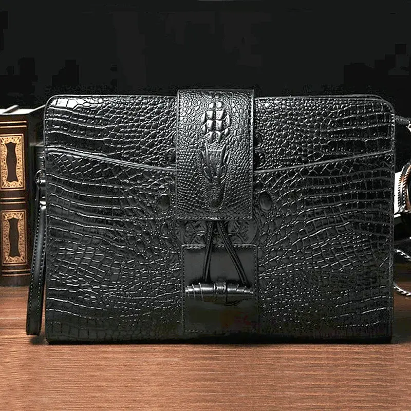 

Brand Men's Bag High Quality Soft Leather Men Clutch Bags Luxury Crocodile Pattern Day Clutches Male Large Capacity Envelope Bag