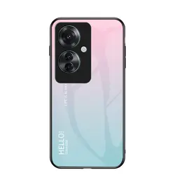 Gradient Tempered Glass Shockproof Hard Back Phone Case for Oppo Reno11 A 5G (Pink Blue)
