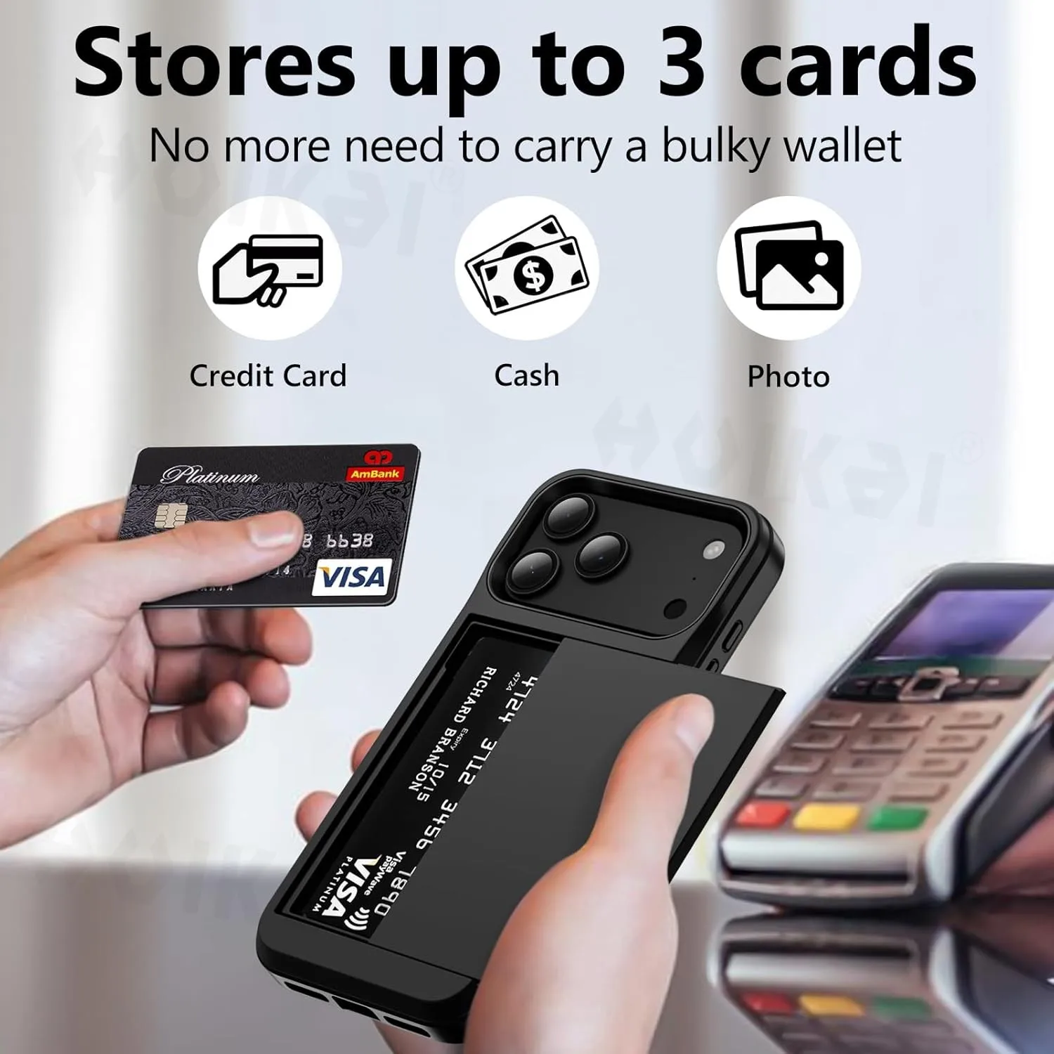 아이폰 17 프로 맥스 17 에어 16 프로 맥스 15 14 13 12용 케이스 지갑 카드 홀더 슬라이드 슬롯 슬림 하드 PC 헤비 듀티 보호 커버