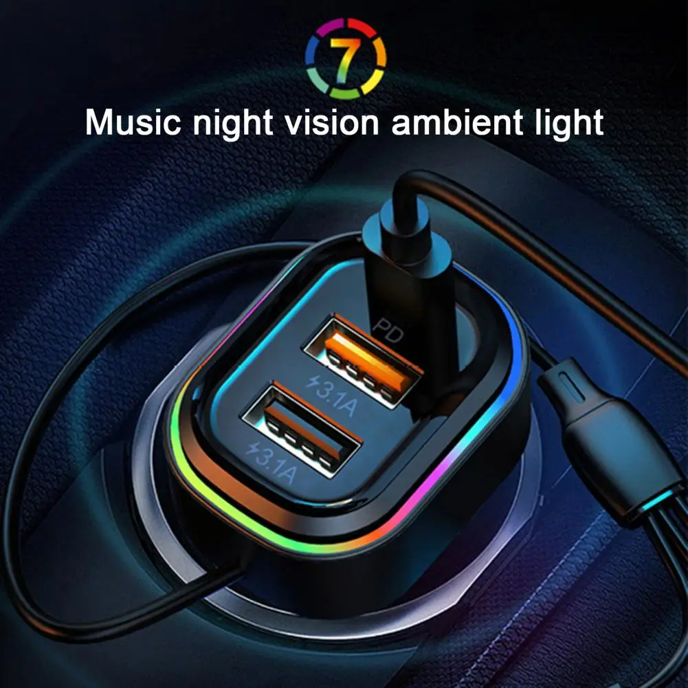

Car Charger Convenient RGB Lights Anti-interference Dual USB Ports Car Adapter Socket Auto Accessories